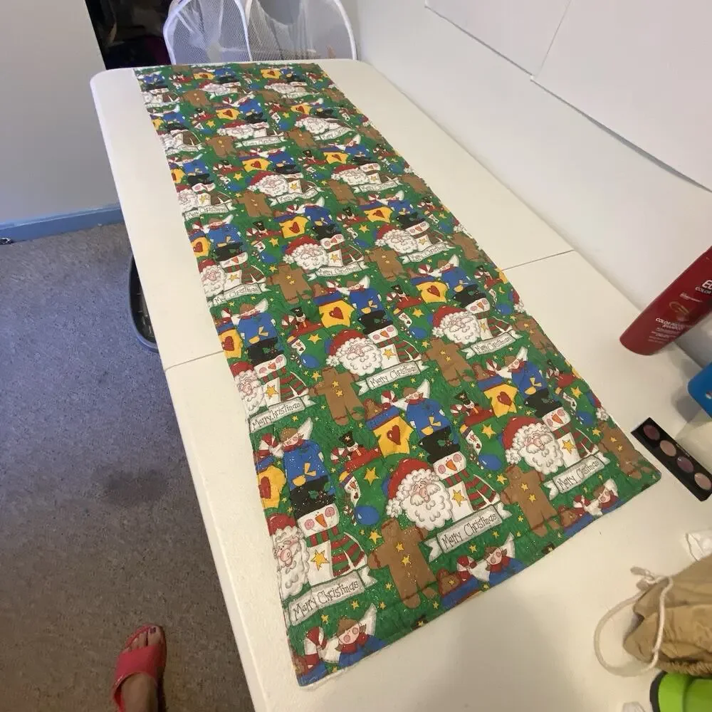 Vintage MCM CottageHome Christmas Quilted TableRunner 49x18